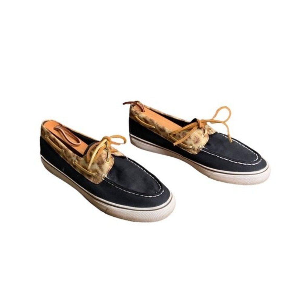 Sperry Top Sider Boat Shoes Canvas Black Gold Metallic Size 9M